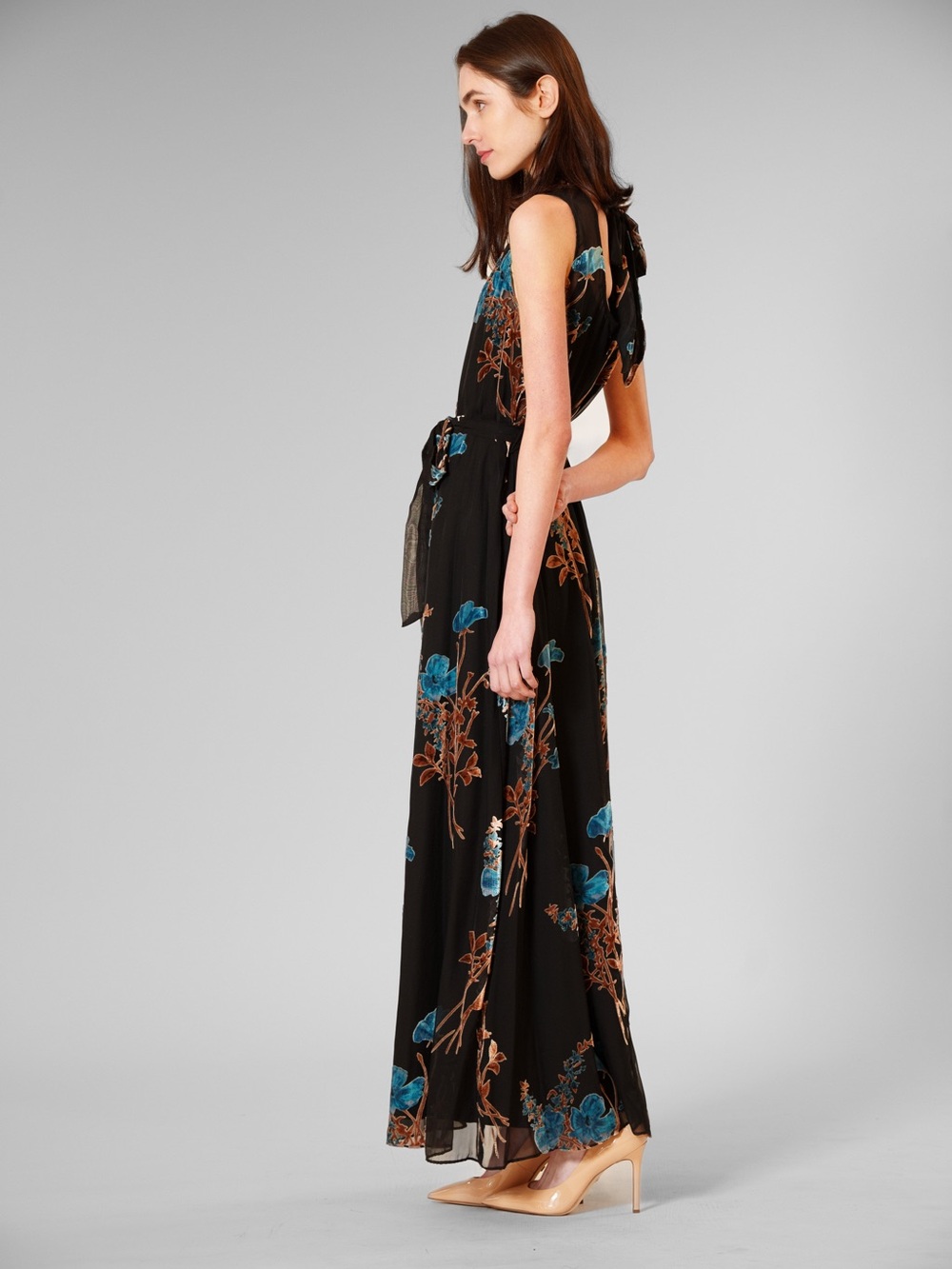 Julia Jordan Burnout Velvet Floral Maxi Dress Black Multi Size 6 NWT - Picture 5 of 12